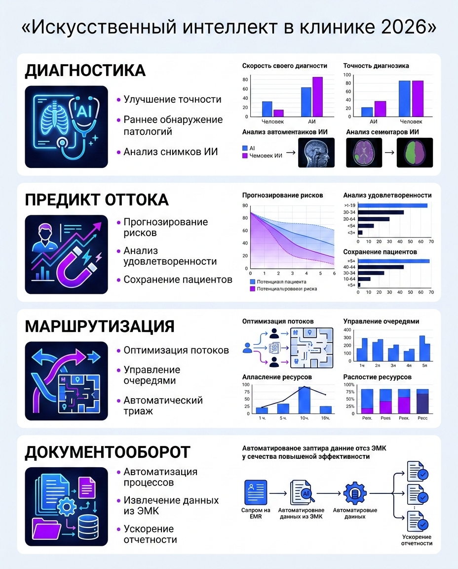 Инфографика: 4 уровня внедрения ИИ в современной клинике