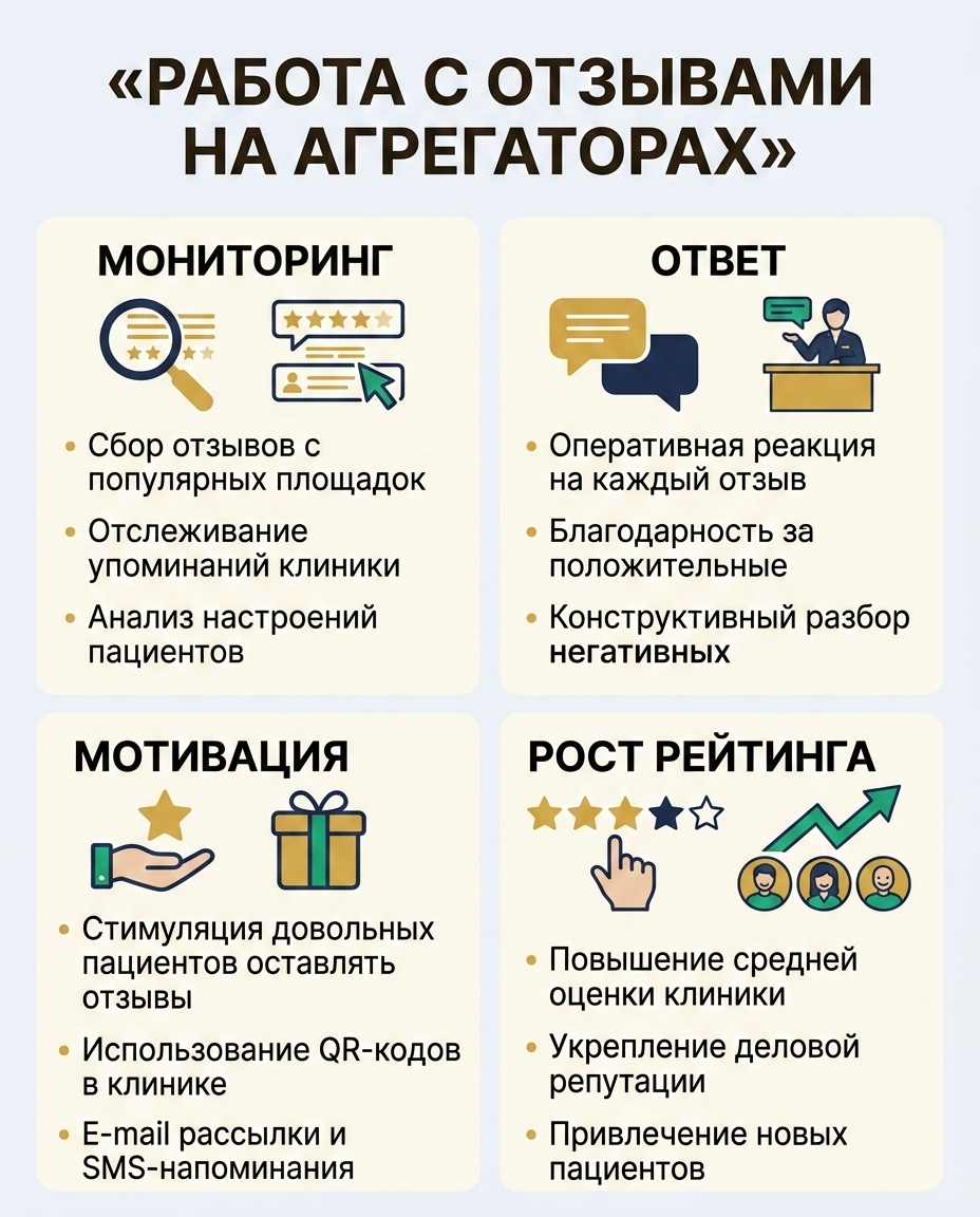Инфографика: Система работы с отзывами клиники