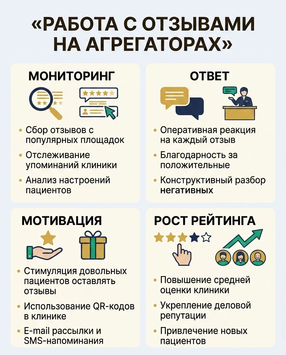 Инфографика: Система работы с отзывами клиники