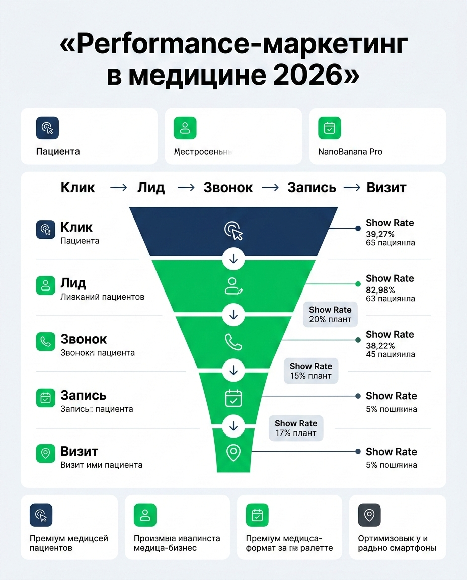 Инфографика: Воронка performance-маркетинга в медицине 2026