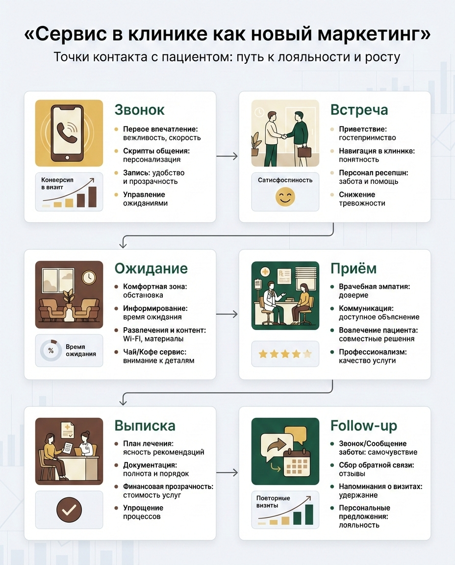 Инфографика: Точки касания сервиса с пациентом