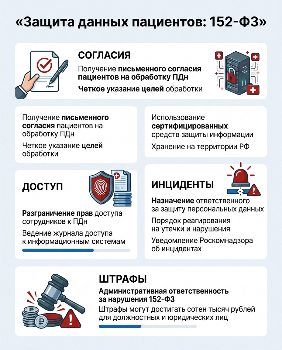 Инфографика: Чек-лист информационной безопасности 152-ФЗ для клиники